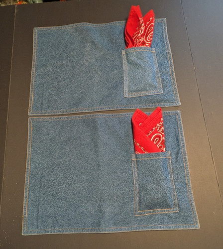 Denim placemat with pocket set - placemat,